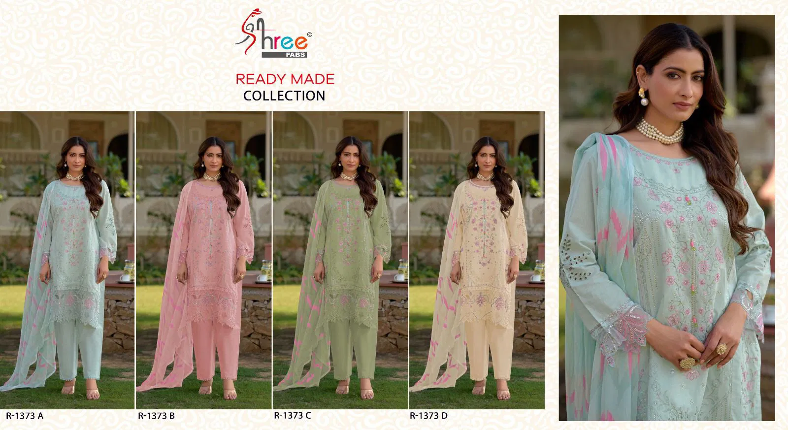  R 1373 Cambric Cotton by Shree Ready Made Pakistani Salwar Suits